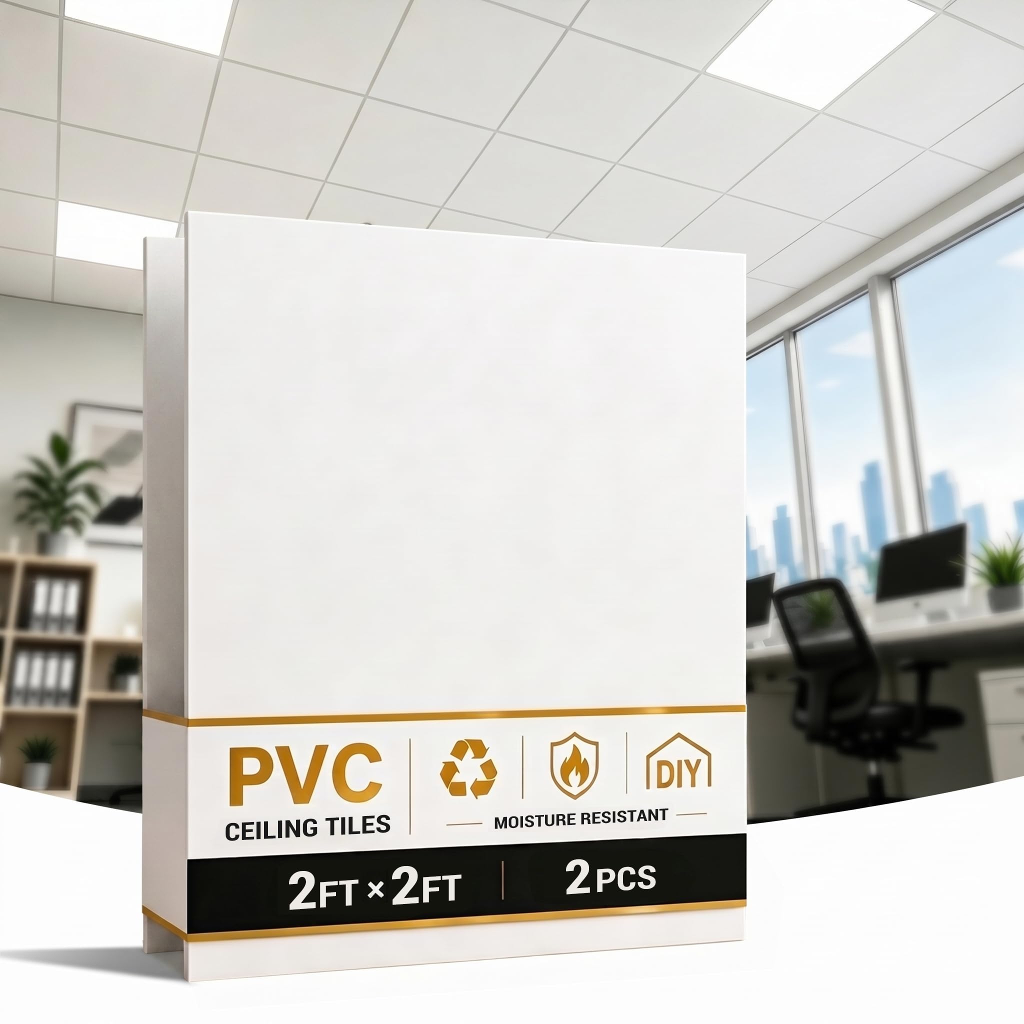 Azulejos de techo PVC 2x2 pies lisos impermeables ignífugos para sistema barra en T blanco 1