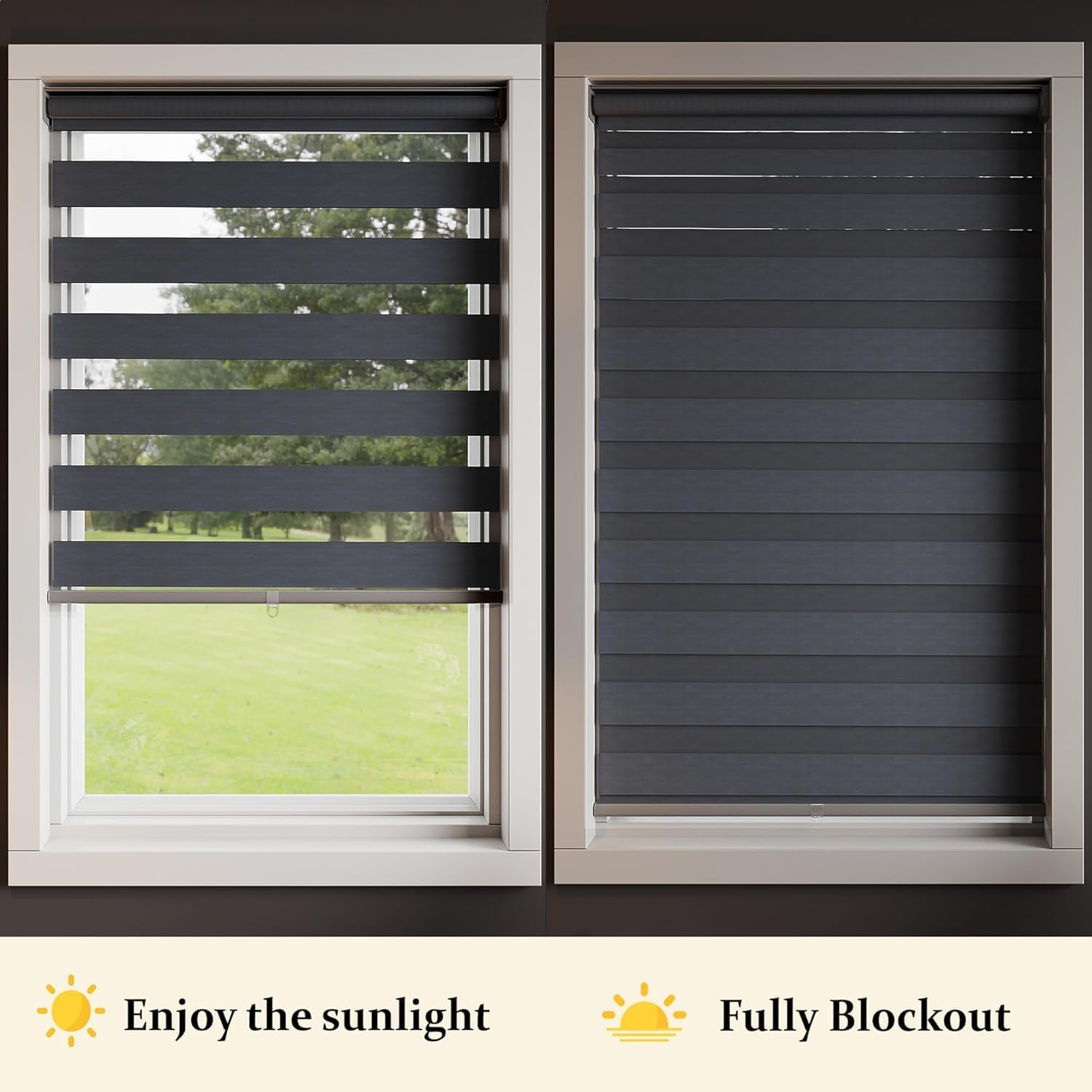 Zebra Blinds for Windows with Aluminium Valance, Free-Stop Cordless Roller Window Shades for Light Filtering and Protecting Privacy, Dual Layer Window Blinds for Home or Office, 71"W x 72"H, Dark Blue
