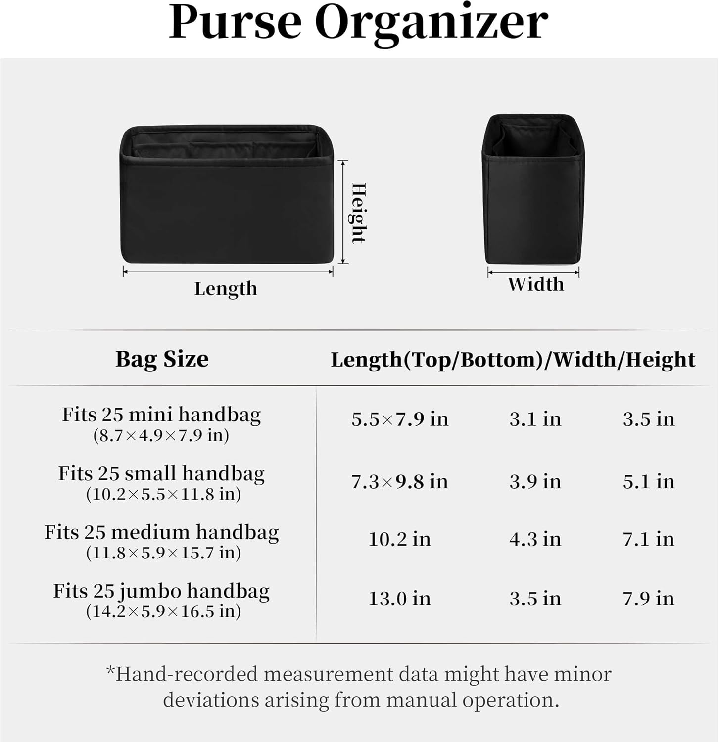 Purse Organizer Insert, Satin & Lightweight Fabric with Inside Pockets to Keep Your Items Neatly Stored, Portable for Commute, Travel, and Shopping, Fits Chanel 25 Bag Medium(Black, 25 Medium)