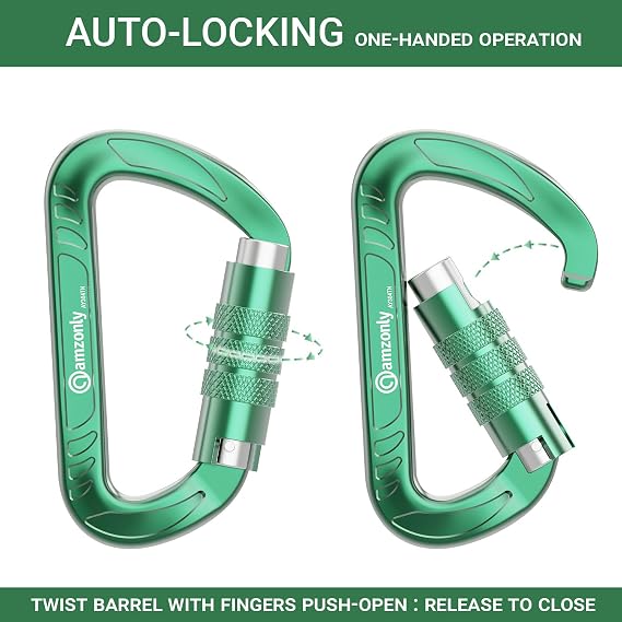 Amzonly 3inch Auto Locking Carabiner Clips Heavy Duty, 12KN /2697lbs Lightweight keychain carabiners, Sturdy Twist Lock Caribeeners for Camping Hiking Hammock Swing Backpack, dog leash and Harness etc