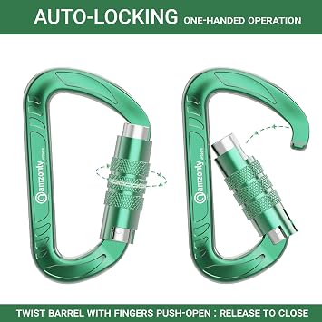 Amzonly 3inch Auto Locking Carabiner Clips Heavy Duty, 12KN /2697lbs Lightweight keychain carabiners, Sturdy Twist Lock Caribeeners for Camping Hiking Hammock Swing Backpack, dog leash and Harness etc