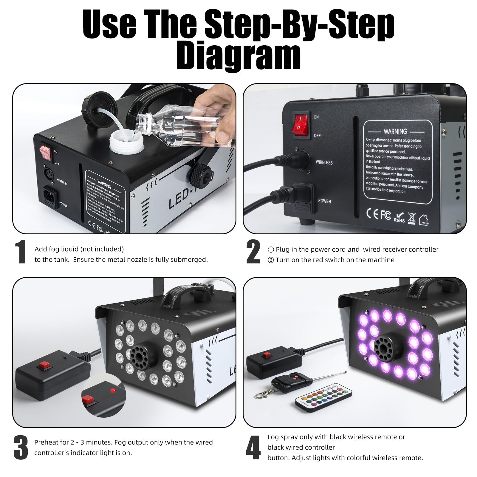 Fog Machine Halloween Outdoor 1200W with 18 LED Lights, Smoke Machine Fog with Remote, Perfect for Party, Stage, Wedding, Indoor