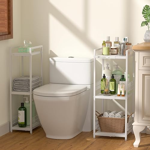 Miniatura 5 de Estante de almacenamiento delgado expandible, estantería de metal de 3 niveles para organizador de almacenamiento de baño, estante estrecho