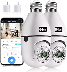 Light Bulb Security Camera, 1080P Wireless 2.4GHz/5GHz WiFi Outdoor Home Security Camera, 360° with Night Vision Light Socket Camera (2Pack 5GHz&2.4GHz with 64GB SD Card) asin的图片