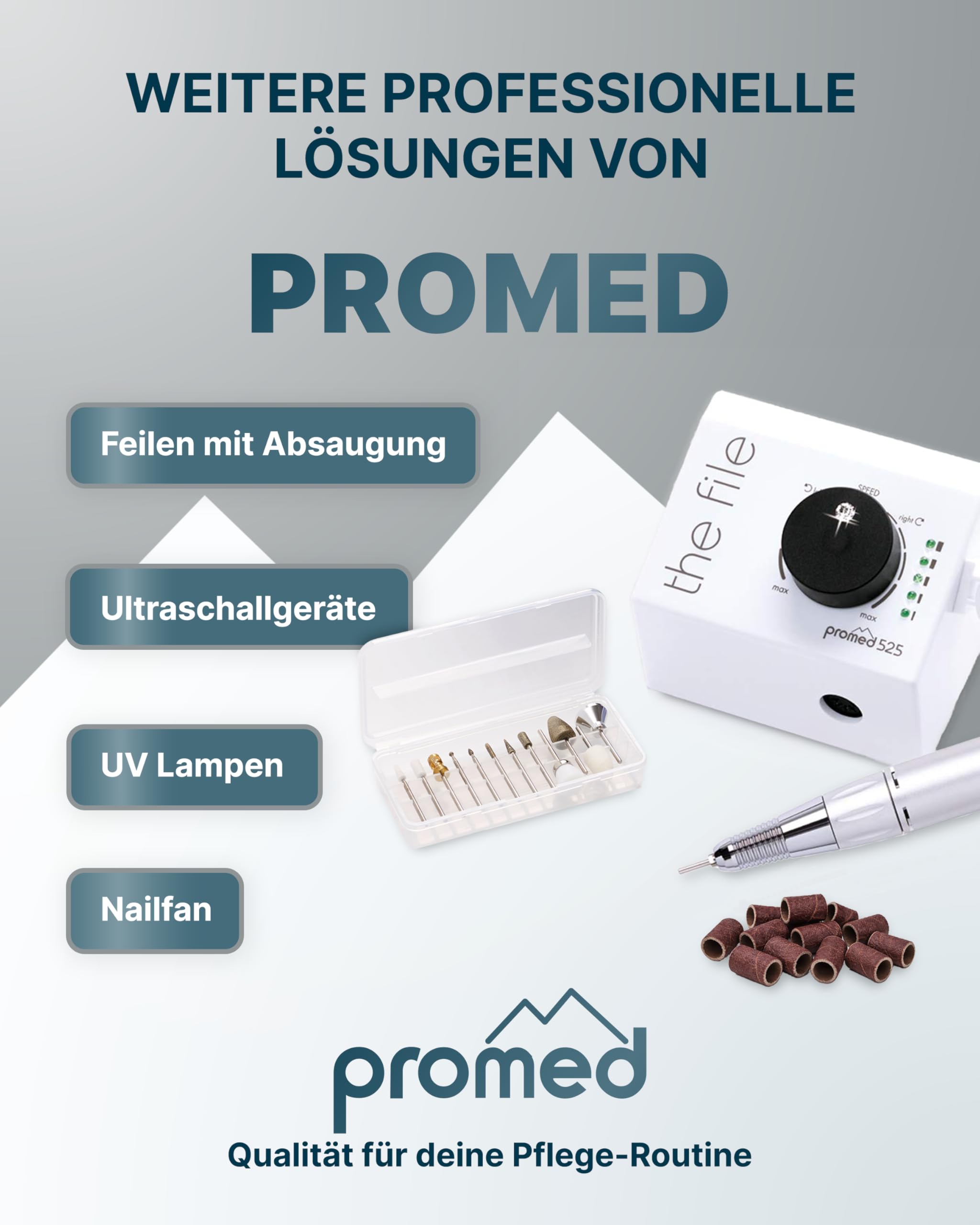 Promed the file 1130 elektrische Nagelfeile, Professioneller Nagelfräser inkl.18-teiligem Profizubehör für Nailart/Nageldesign, elektrisches Nagelfräser-Set für Maniküre/Pediküre, 30000 U/min