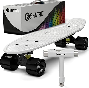 Skatro Mini Cruiser Skateboard. 22x6inch Retro Style Plastic Board Complete