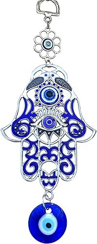 Betterdecor Blue Evil Eye Hamsa Hand Wall Hanging - Talismán de amuleto de protección para decoración de coche en casa oficina -023