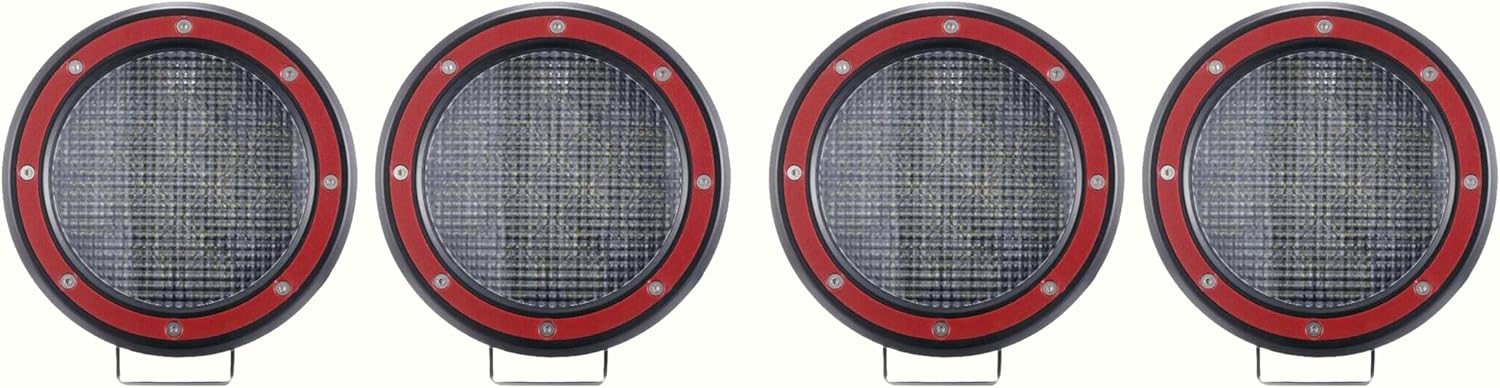 Black Horse Atlas Roll Bar Incl. Set of 5.3" Dia.LED Lights w/Red Trim Rings Black Compatible with 2005-2024 Toyota Tacoma-ATRB6BK-PLFR