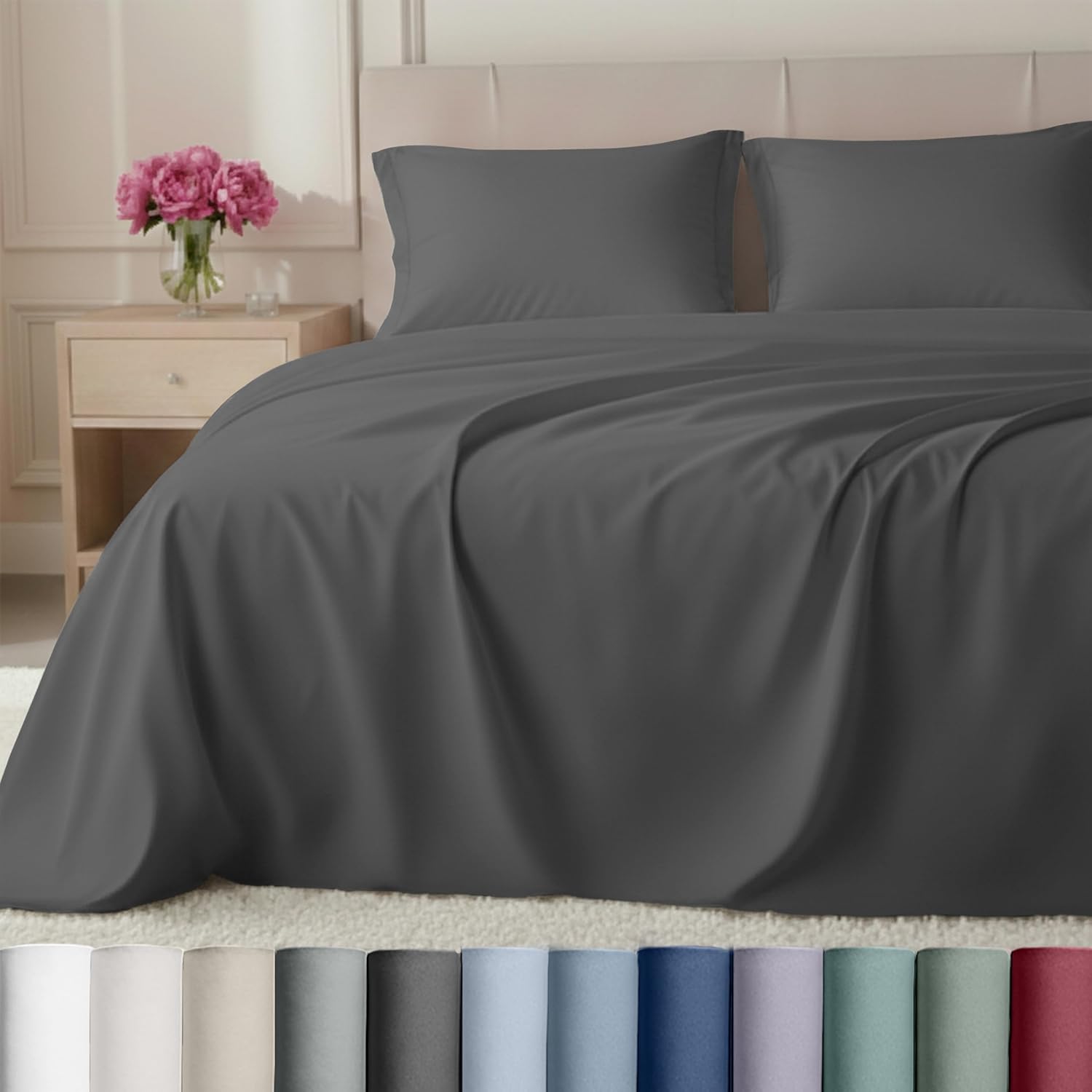 California Design Den King 800 Thread Count 100% Cotton Sateen Sheets - Buttery Soft Luxury Deep Pocket Set, Grey