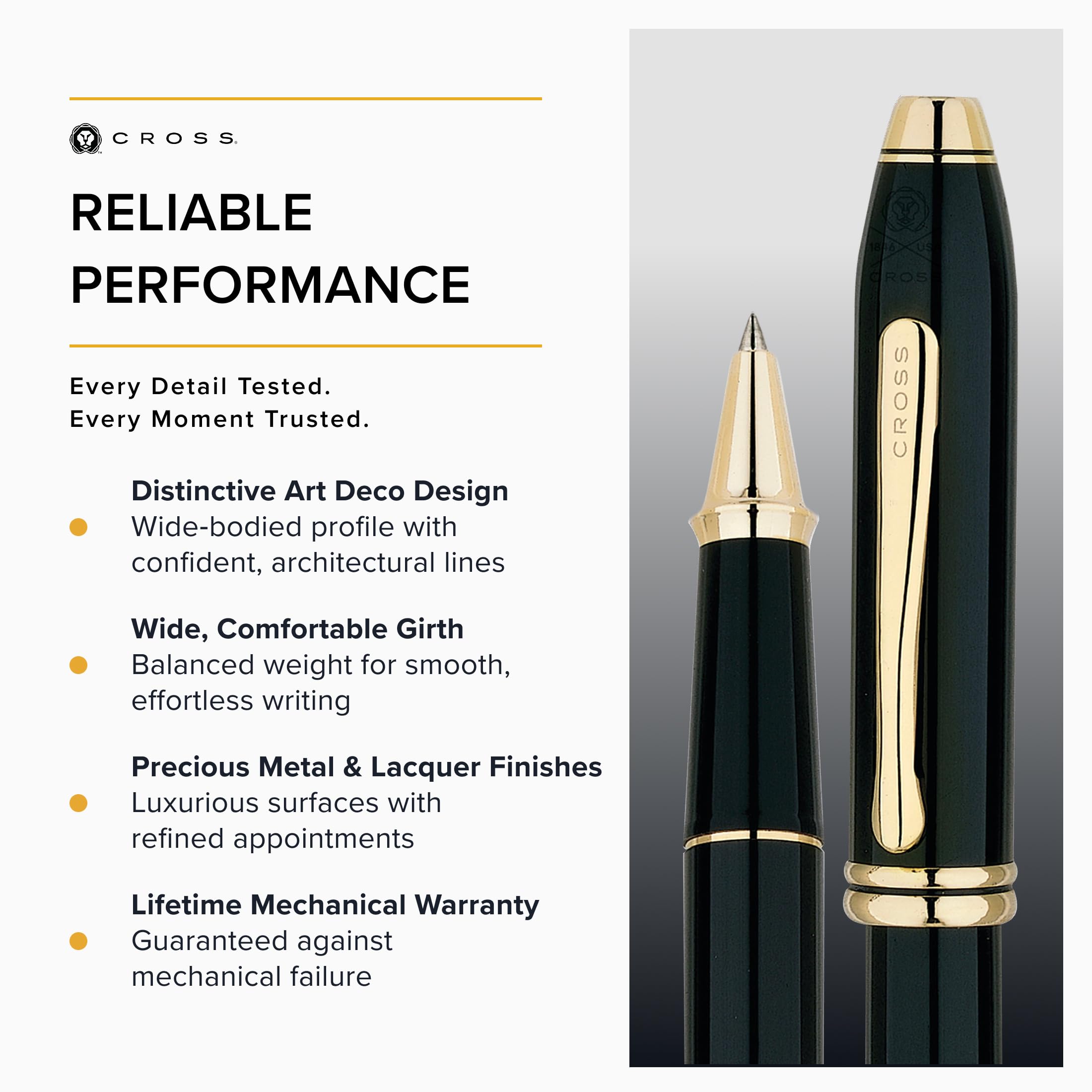 Cross Townsend Rollerball (Strichstärke M, Schreibfarbe: schwarz, inkl. Luxus Geschenkbox) Schwarz-Lack/ Goldplattiert