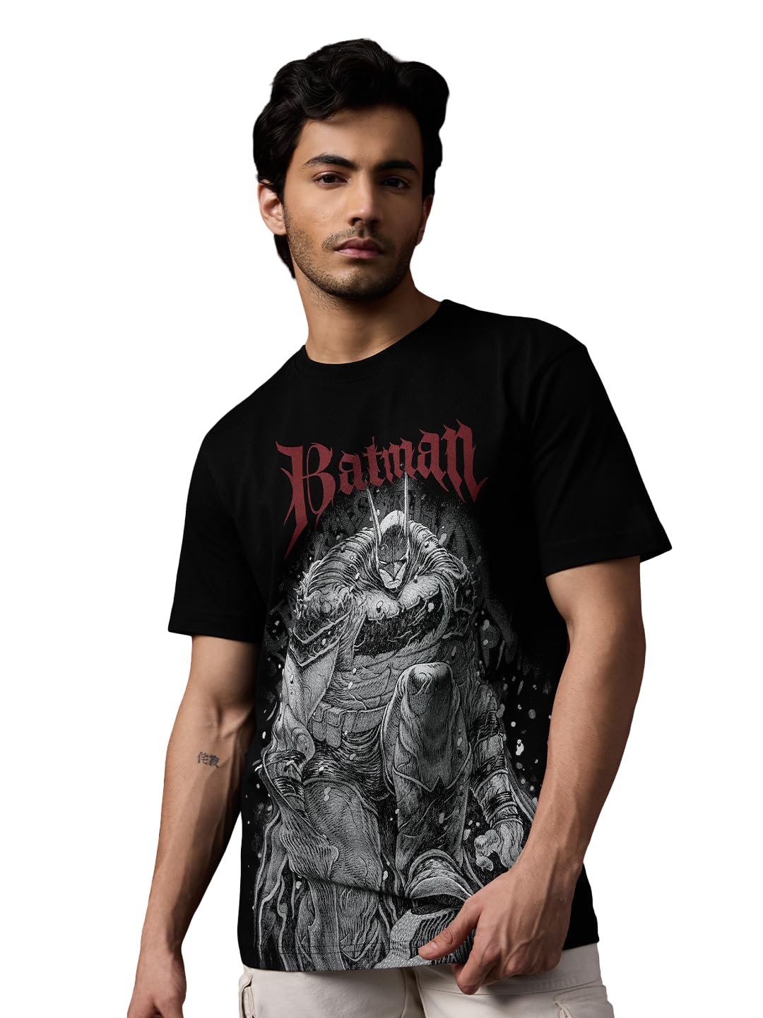 Batman: Absolute Men and Boys Short Sleeves Round Neck Black Graphic Printed Casual Lightweight Streetwear Relaxed Fit Cotton T-Shirt-image-27