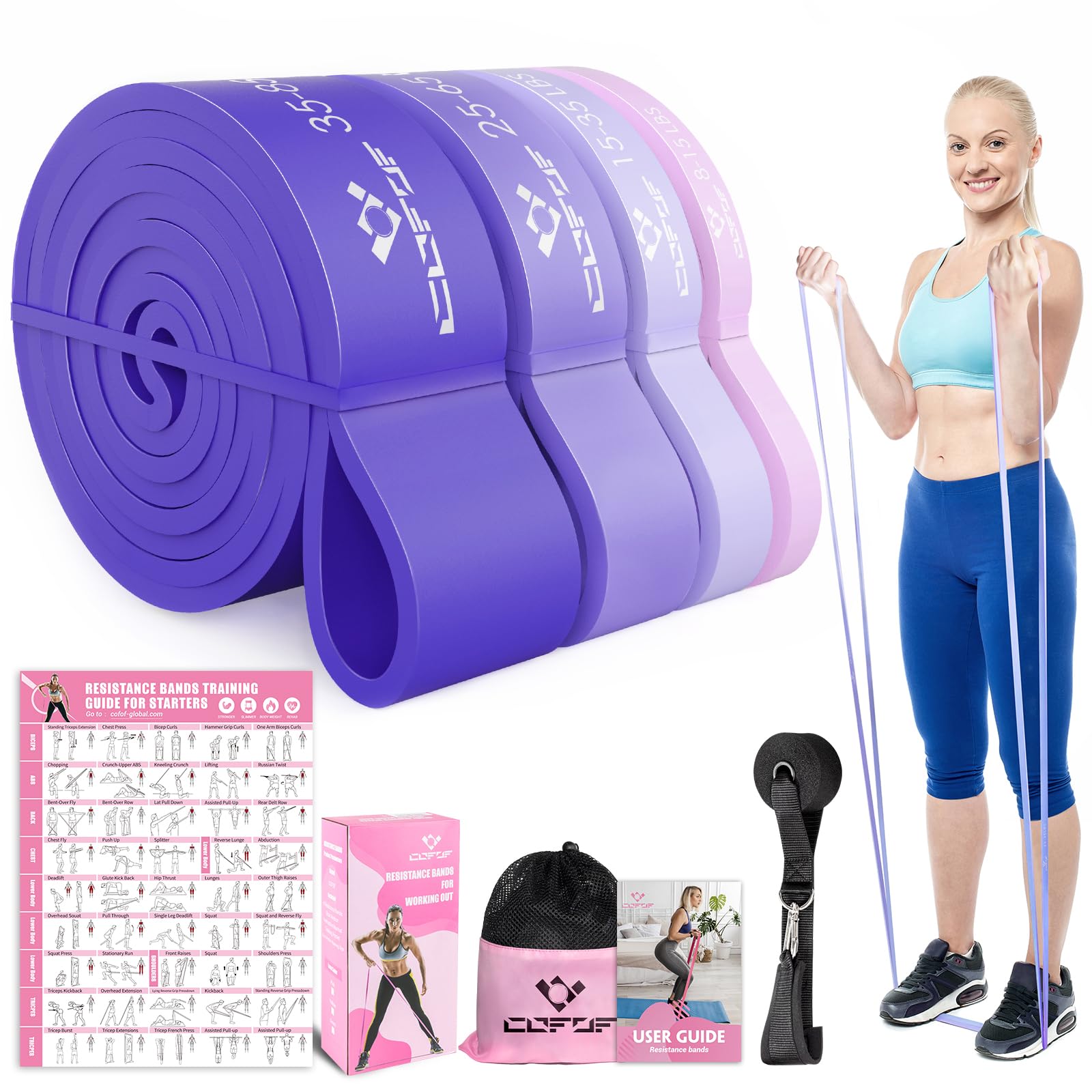 Pull Up Resistance Bands for Women Thicken Dark Purple Pull Up Assistance Exercise Bands with Training Poster Resistance