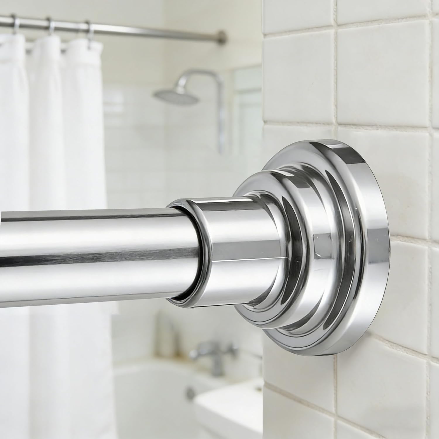 Shower Curtain Rod 1" Diameter Heavy-Duty Shower Rod Non-Threaded Adjustable Tension Curtain Rod No Drill 17-103" Stainless Steel Non Slip for Bathroom Window Closet Outdoor Black
