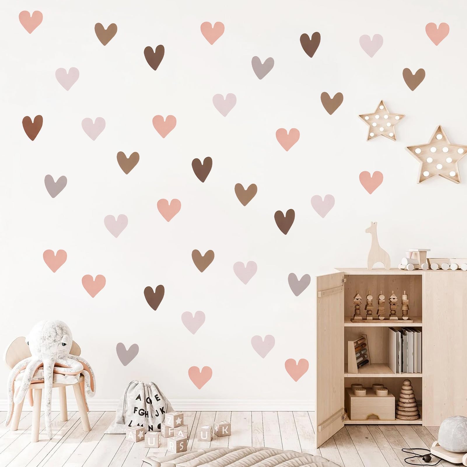 78 pegatinas de pared con forma de corazón boho para habitación infantil, decoración de pared bohemia, decoración para habitación infantil de niña, para salón, dormitorio, habitación de bebé,