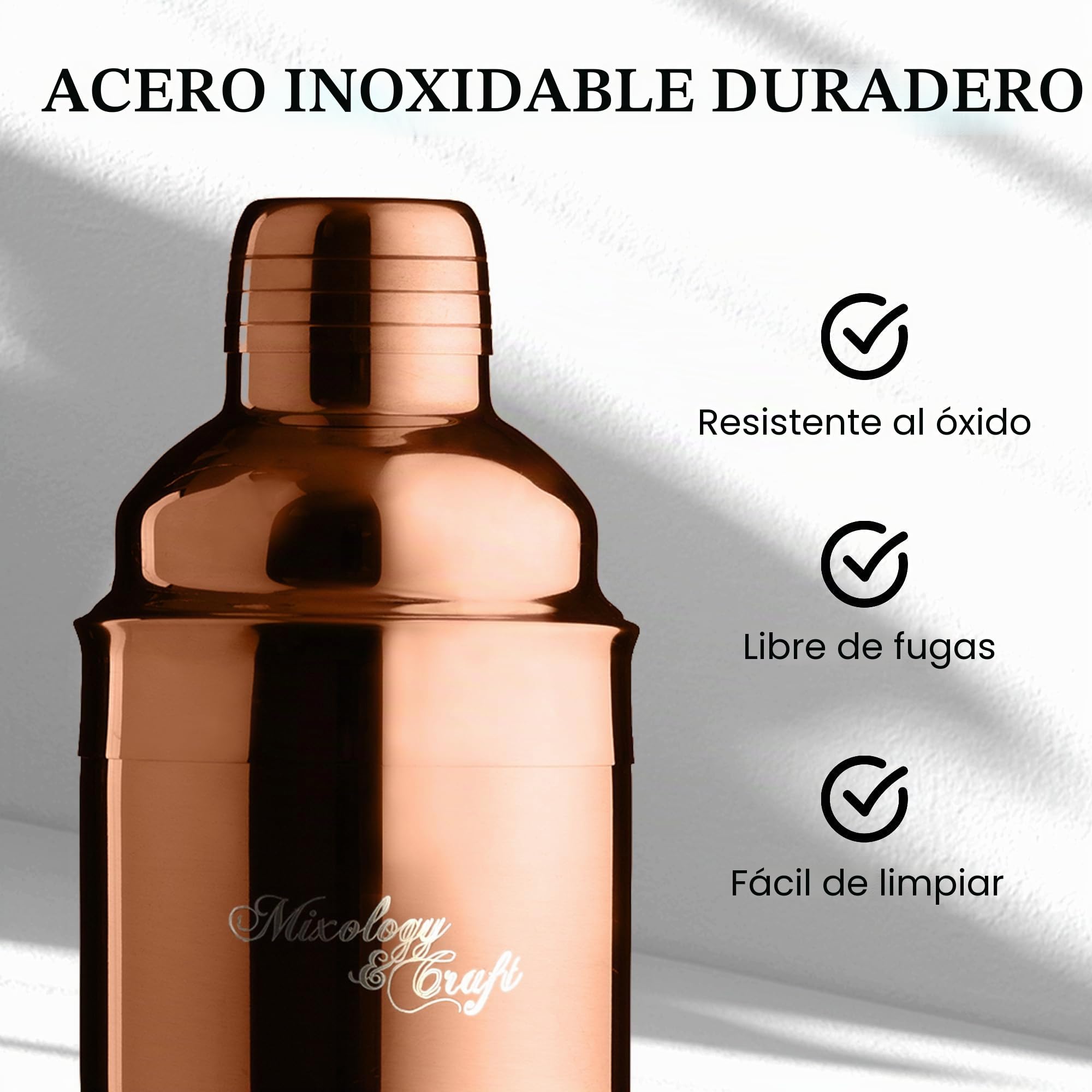 Mixology & Craft Juego de coctelera – Juego de 11 Piezas para Hacer cócteles con coctelera y Soporte de Madera rústica, Kit de Camarero y Mezclador de cóctel, Juego de Regalo de Cobre