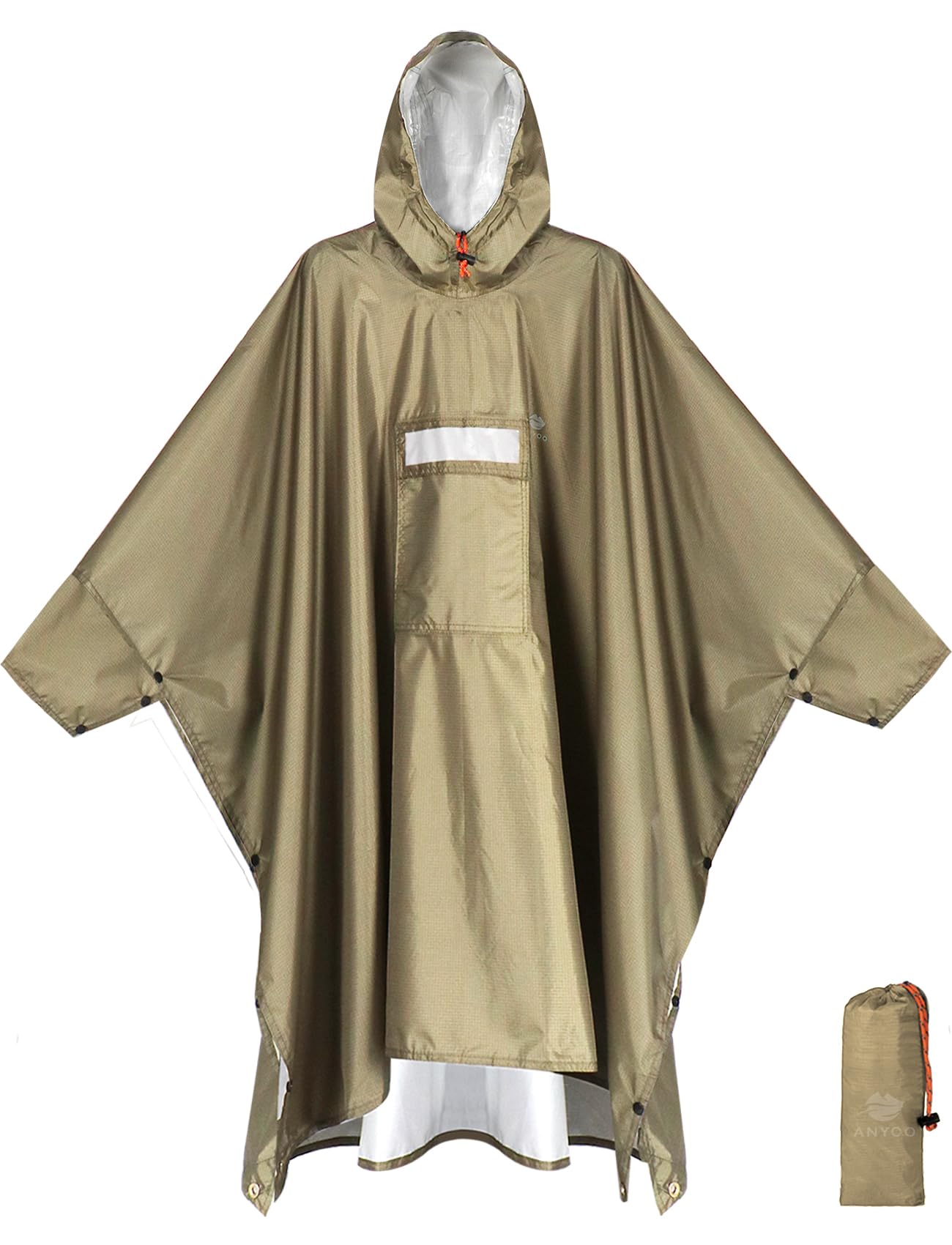 ANYOO Hooded Rain Poncho for Adult Waterproof Lightweight Raincoat | Reusable Rain Jacket for Men Women Portable Pouch & Packable Design,Emergency