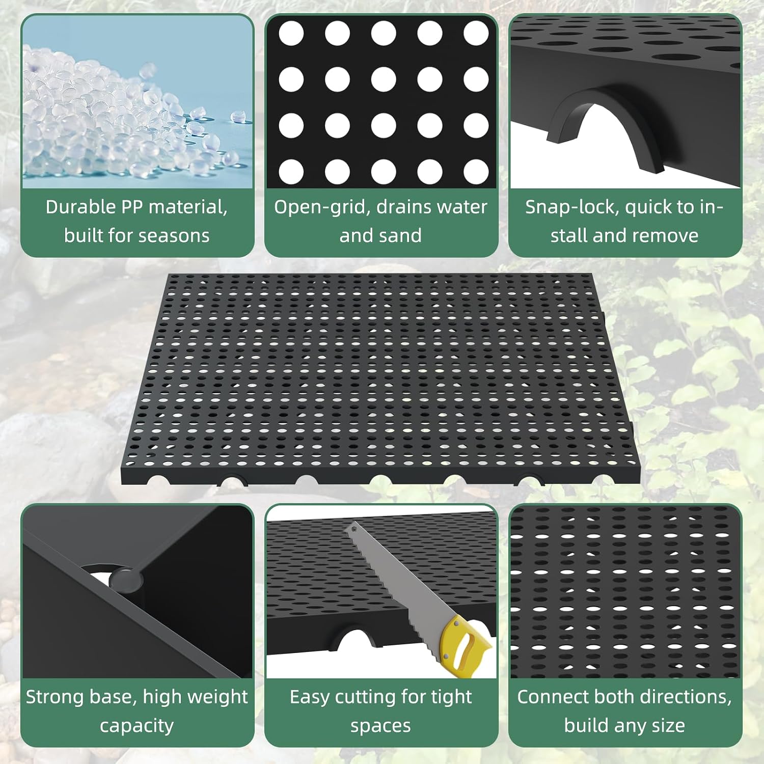 3 Pack 31.5" x 31.5" Heavy Duty Fountain Basin Grate, Hide Reservoir Grid for Pondless Waterfall, Hides Rocks, Vases and Decor, Indoor Outdoor Pond Water Garden Fountains, Snap Together Design, Black