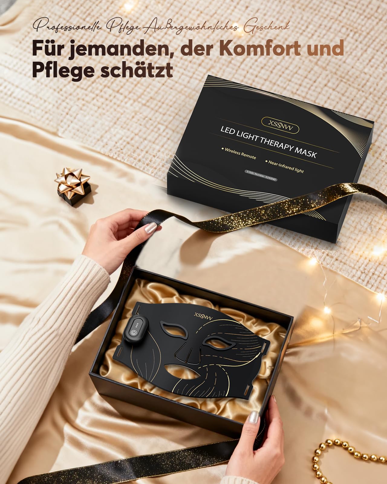 LED Maske Gesicht, Kabellos Lichttherapie Gesichtsmaske, 4 Modi für Anti-Aging, Hautklärung, Entzündungshemmend, Beruhigend, rote/blau LED, Aufladbar Rotlichtlampe Gesicht, Schönheitsgeschenke