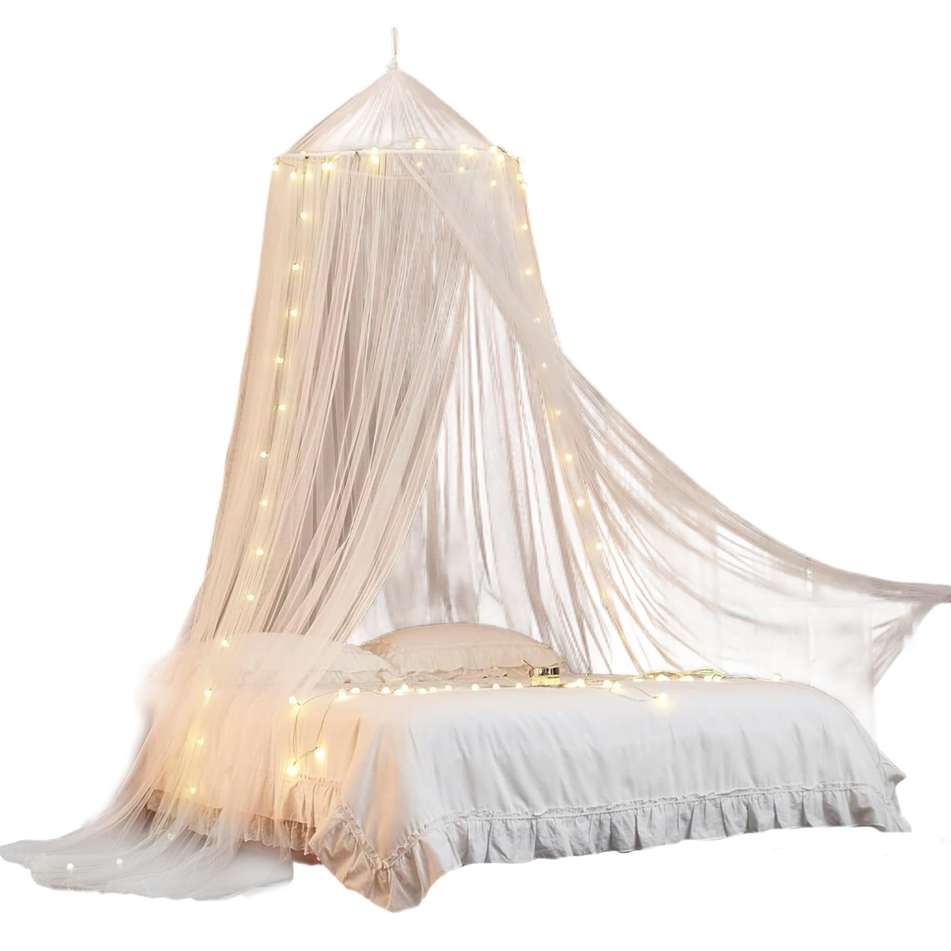 AZIDWERYQ Bed Canopy with Lights, Princess Bed Canopy for Girls, Extra Large Dome Foldable Mosquitos Net for Kids Boys Girls Room Decoration Single Door