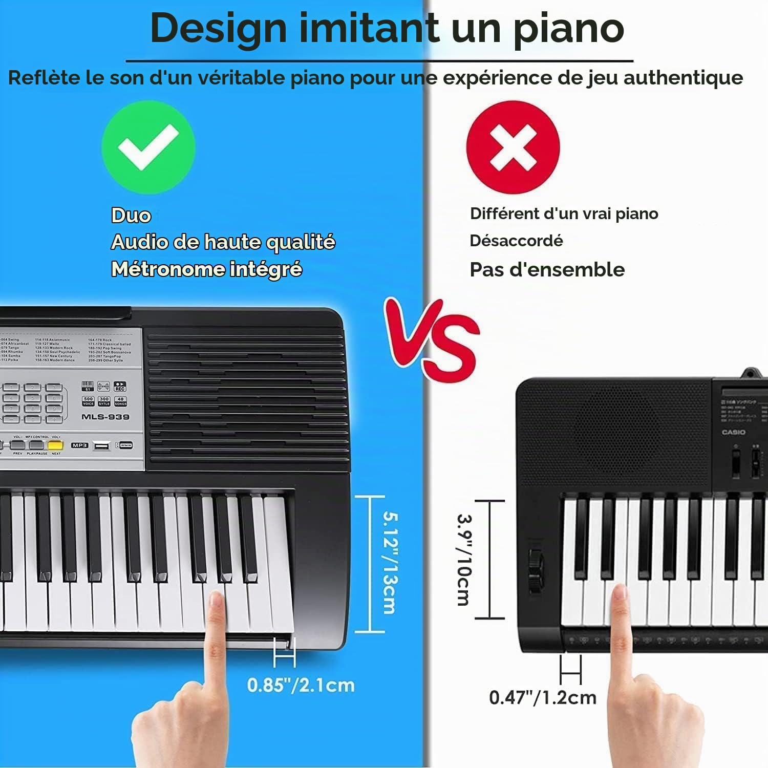 Clavier Piano 61PCS Touches, Piano Numérique, avec Pupitre, Fonction d'Enregistrement et de Programmation, Pianos Numériques pour Enfants, Adultes, Débutants, Claviers électroniques 85 x 32 x 10.5 cm