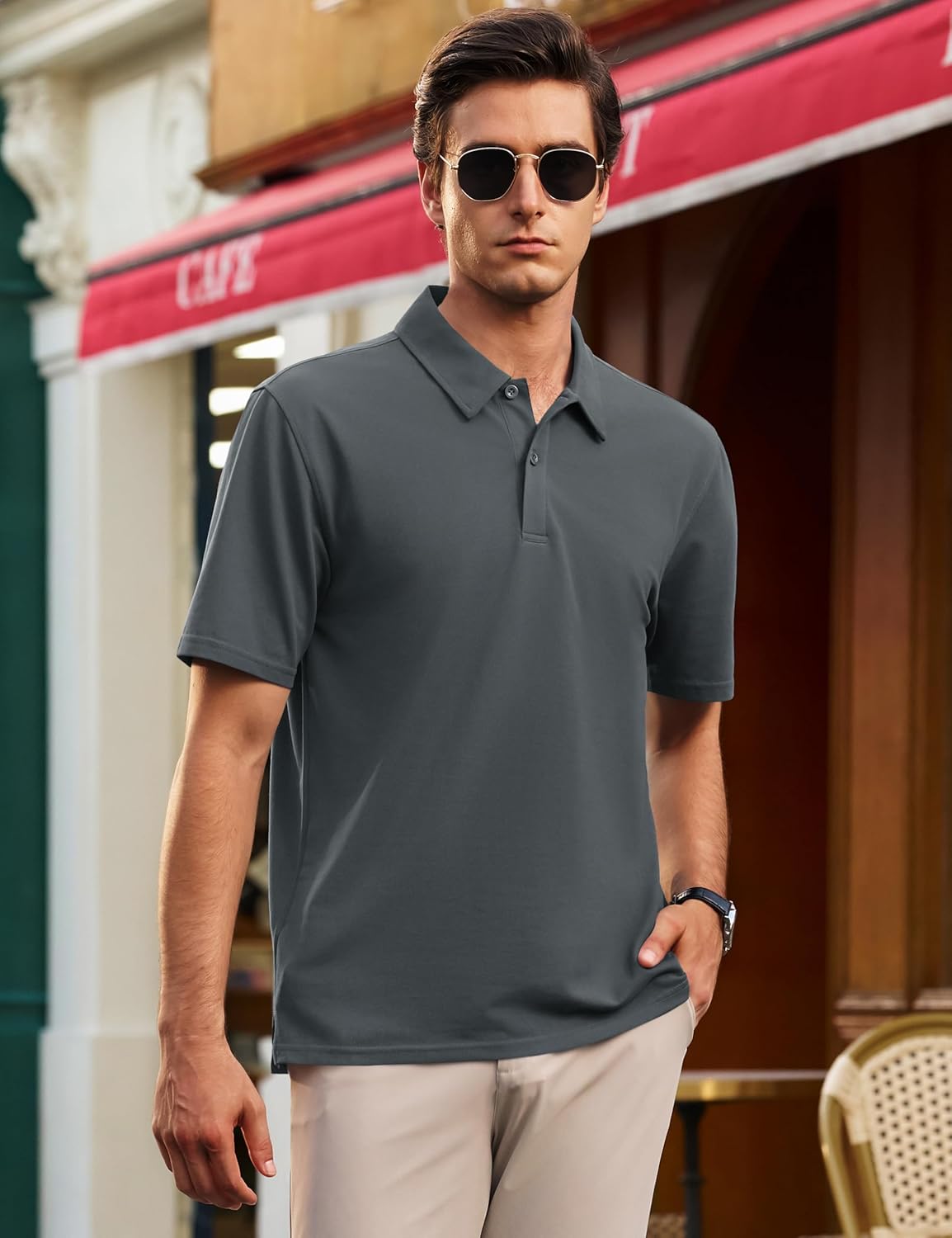Cotrasen Men's Polo Shirts Short Sleeve 2 Buttons Cotton Collared Golf Shirts Dry Fit Pique Polos for Summer
