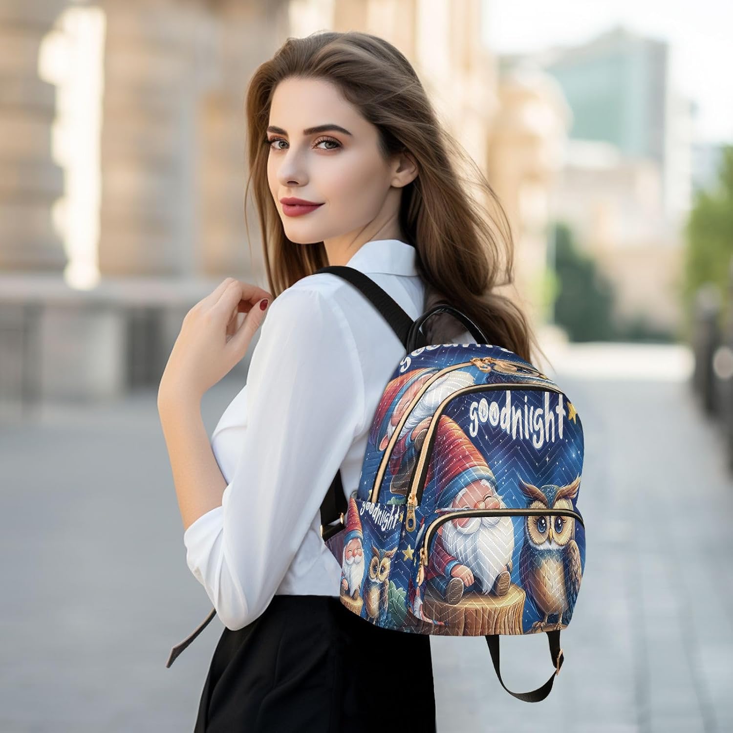 Cute Gnome Owl Star Night Backpack Purse for Women Shoulder Bag Fashion Daypack Ladies Handbag Lightweight Travel Bag Rucksack
