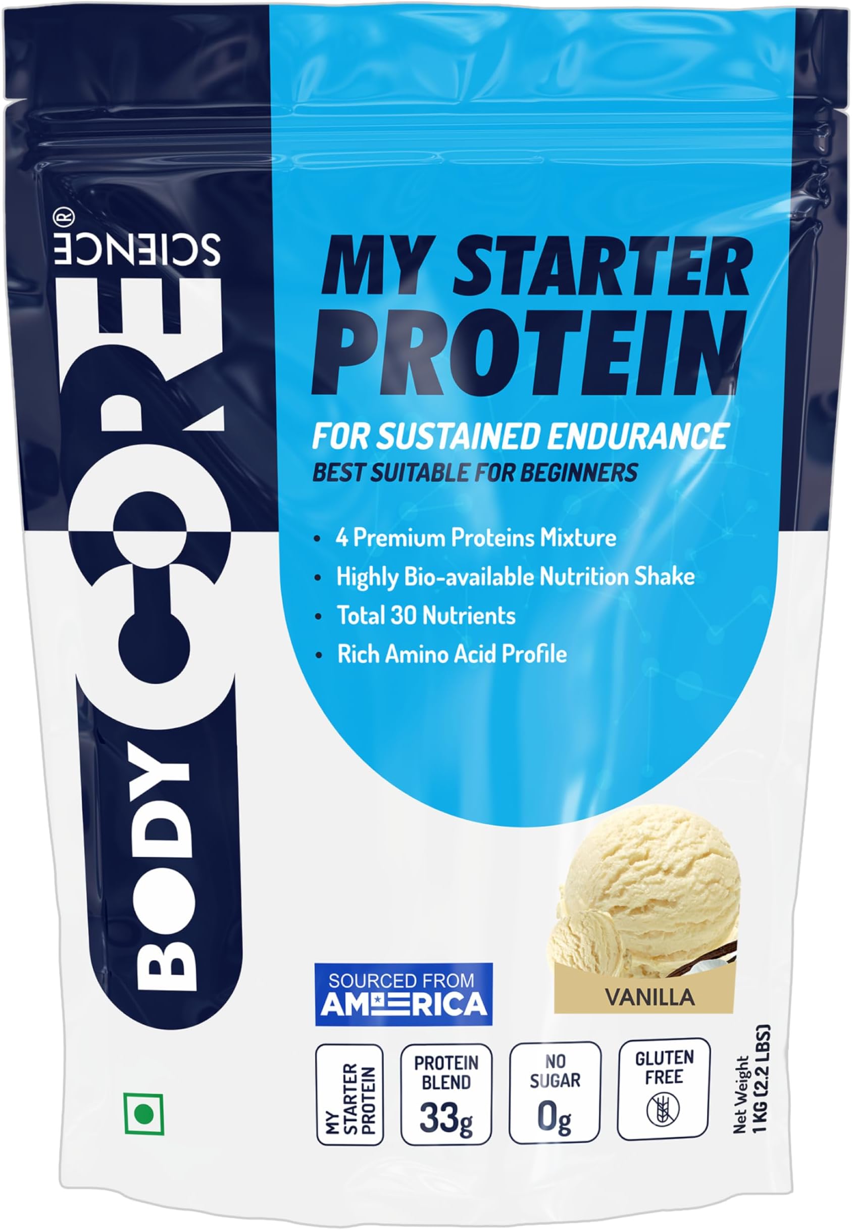 Body Core Science My Starter Whey Protein-1 Kg (Vanilla) | Whey Protein for Beginner| Starter Whey Protein Powder