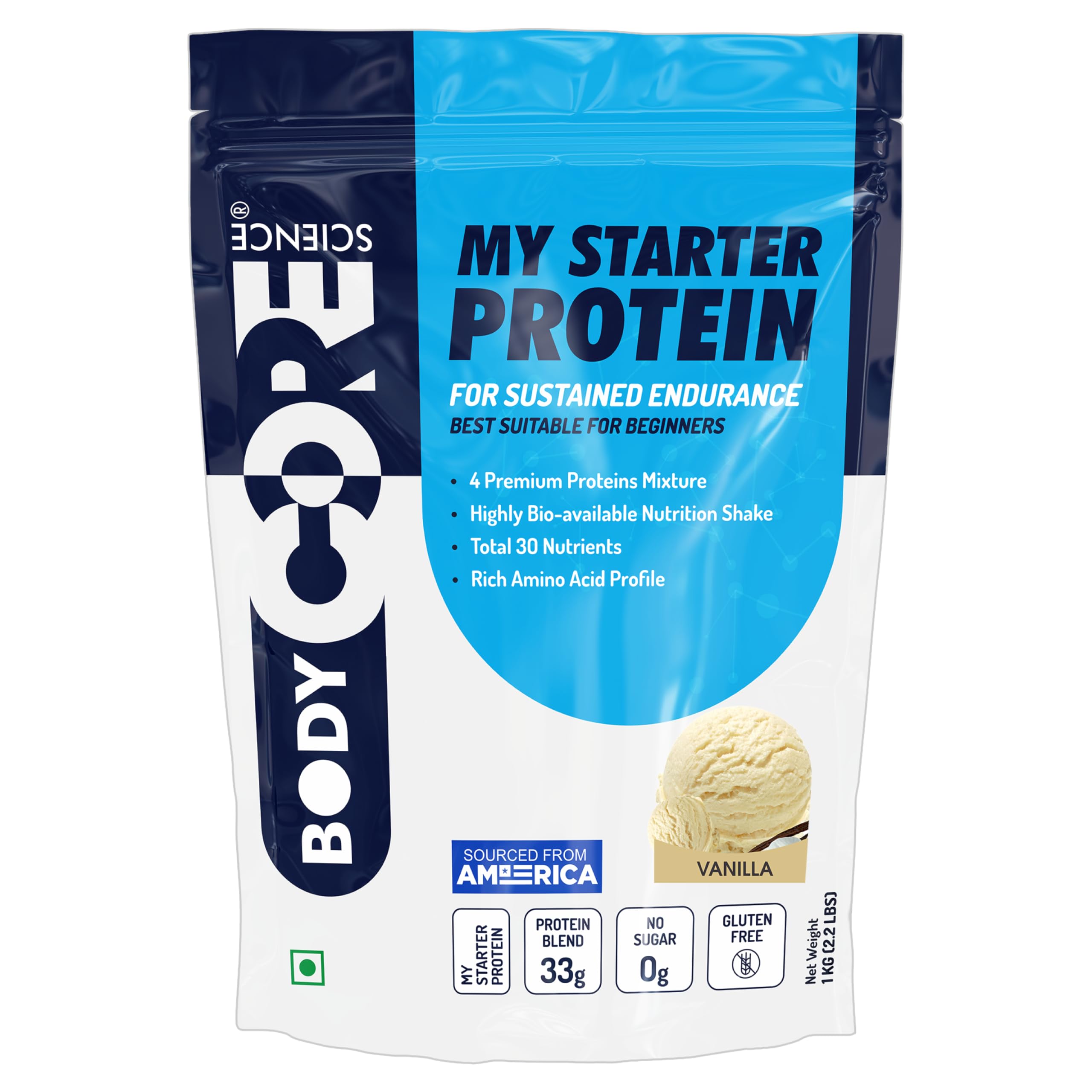 Body Core Science My Starter Whey Protein-1 Kg (Vanilla) | Whey Protein for Beginner| Starter Whey Protein Powder