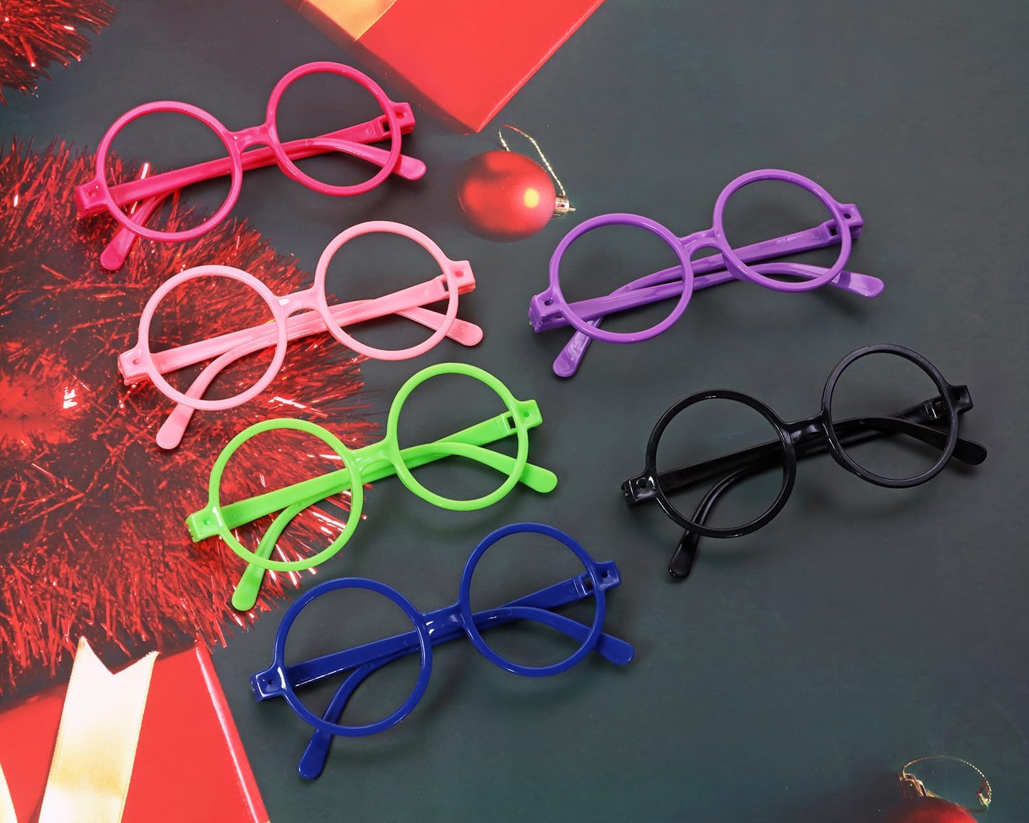 PENTA ANGEL Wizard Glasses Bulk 6Pcs Colorful Plastic Round Eyewear Frame No Lenses Nerd Glasses for Halloween Costume