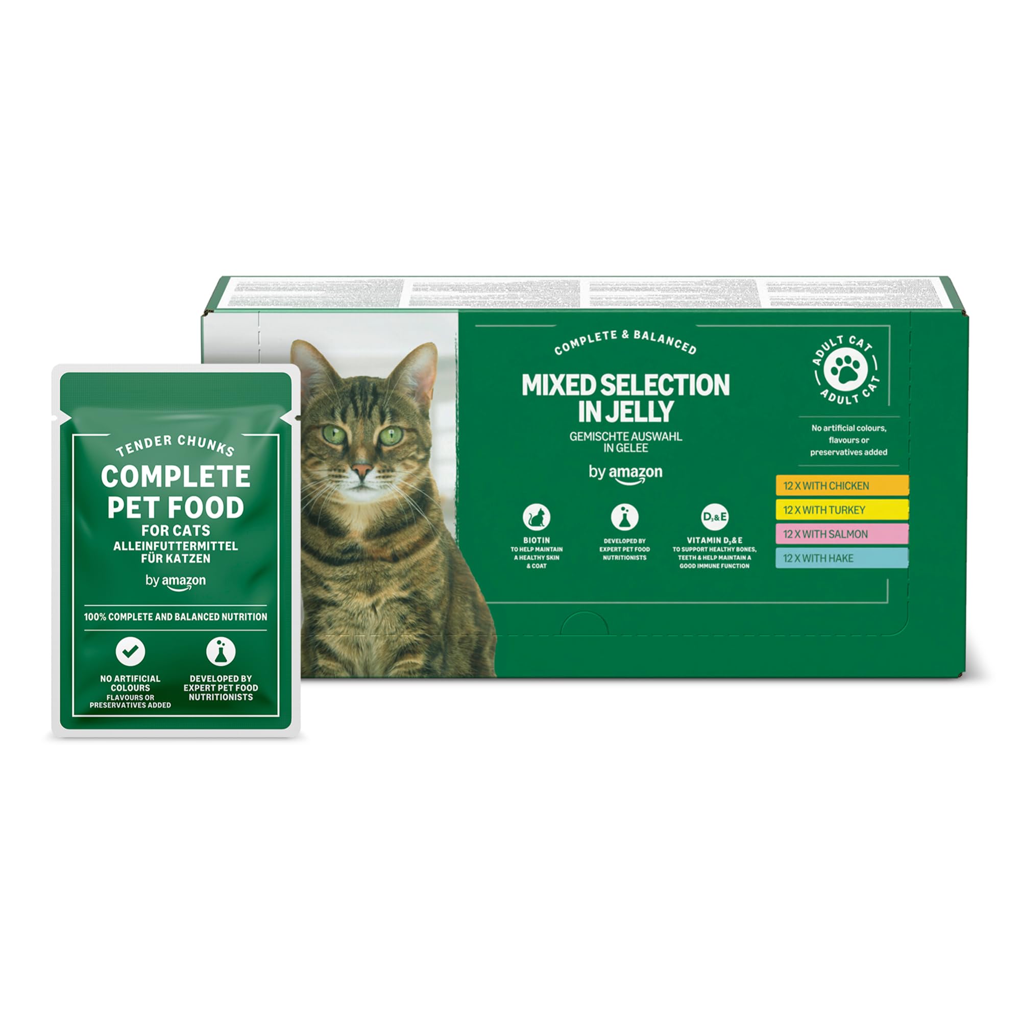 Grain-Free Complete Wet Food for Adult Cats, Mixed Selection In Jelly, 4.8 kg (48 pouches of 100g)