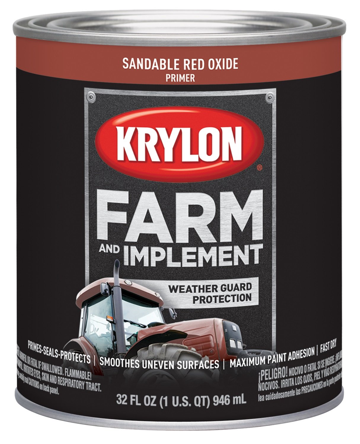 Krylon 2040 Farm &amp; Implement Brush, Sandable, 1 Quart Architectural Paints, Each, Red Oxide Primer