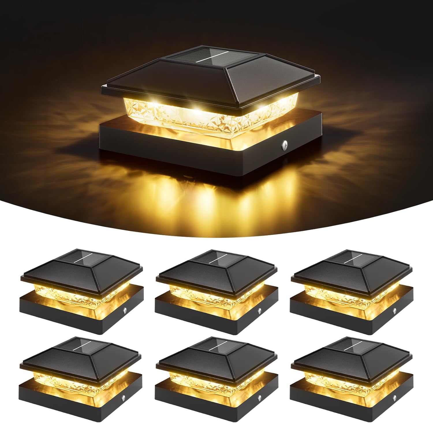 VOLISUN 4x4 Solar Fence - Post Lights 16pack, Post Cap Light Outdoor Waterproof, Whtie Deck Cap Light Solar Powered with Warm White,for 4x4 Wooden/4x4 or 5x5 Vinyl