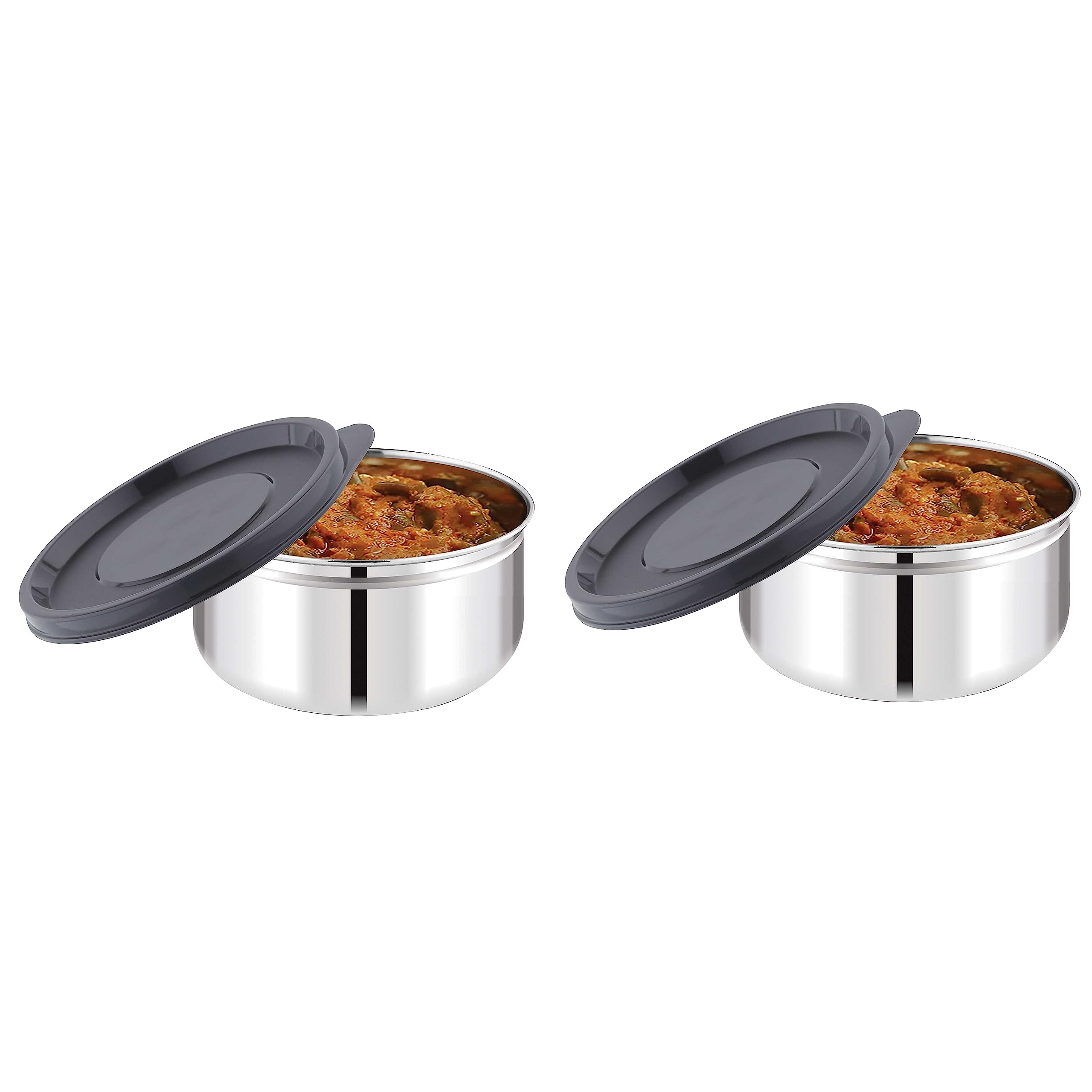 Attro Set of 2 Prime Stainless Steelsingle Wall Storage Containers Airtight & Leak Proof Containers for Office Use, School, Picnic, 400 Ml - Black