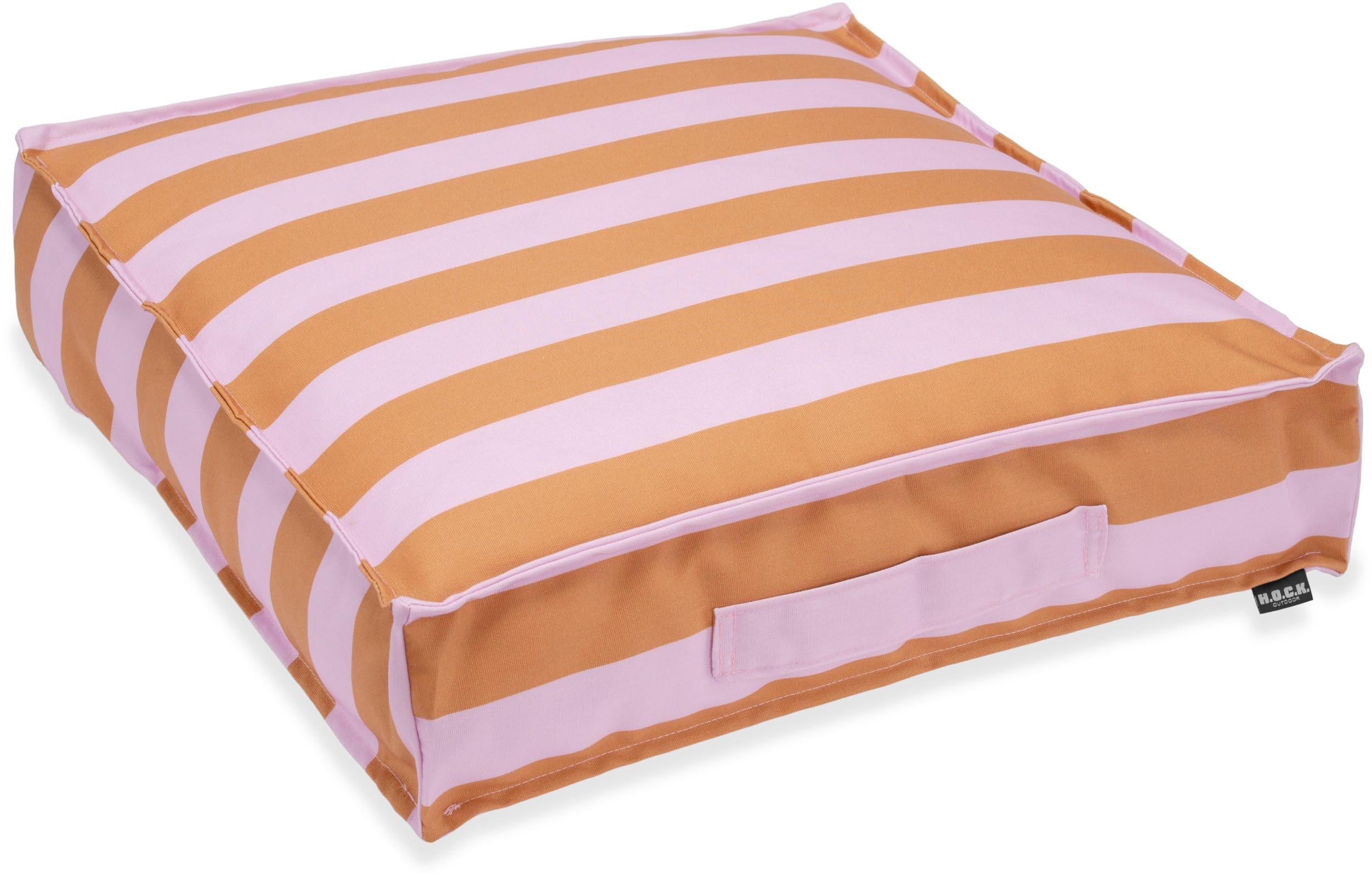 H.O.C.K. Riviera Stripe Outdoor Matratzenkissen – 50x50x10 cm Bodenkissen mit Tragegriff – Wetterfest, UV-Beständig & Schmutzabweisend – Handmade in Germany (Cognac Flieder)