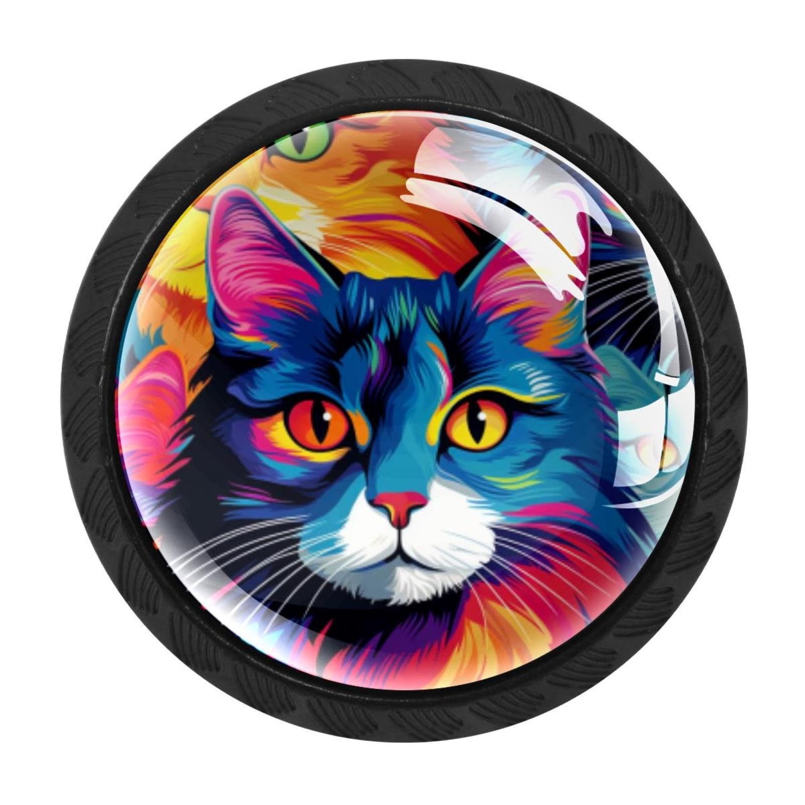 Chenzzzz Multicolored 08 4 Pieces Cat Drawer Knobs, 35Mm Black Cabinet Knobs, Drawer Pulls And Knobs, Dresser Drawer Knobs, Cabinet Hardware Kitchen Cabinet Knobs