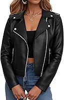 Ommiivex Women's Faux Leather Cropped Biker Jacket - Short Zip-Up Moto Coat for Edgy Casual Streetwear