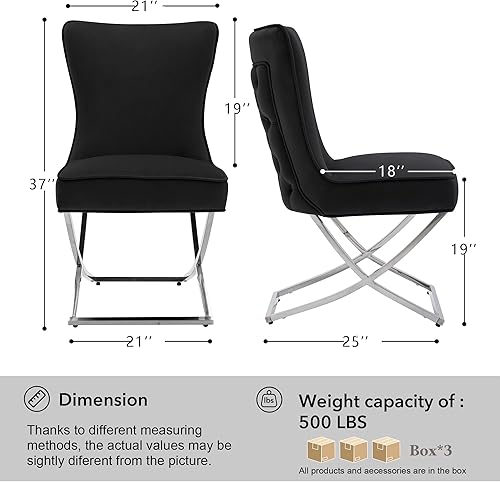 Miniatura 2 de LOULENS Elegance - Juego de 6 sillas de comedor de terciopelo, lujosas sillas de comedor tapizadas copetudas, sillas decorativas de terciopelo real