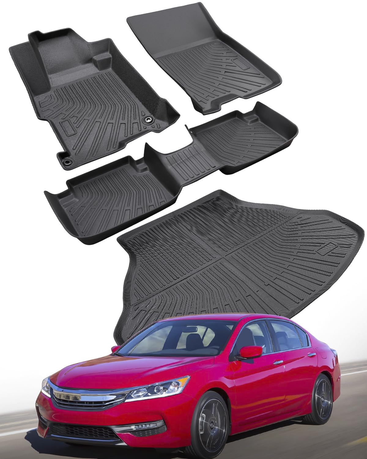 Floor Mats for Honda Accord Sedan 2013-2017 Car Accessories All Weather Rubber TPE Tech Black Cargo Liner & Carpets Full Set Custom Fit for Accord 2017 2016 2015 2014 2013 Sport/LX/EX/Touring