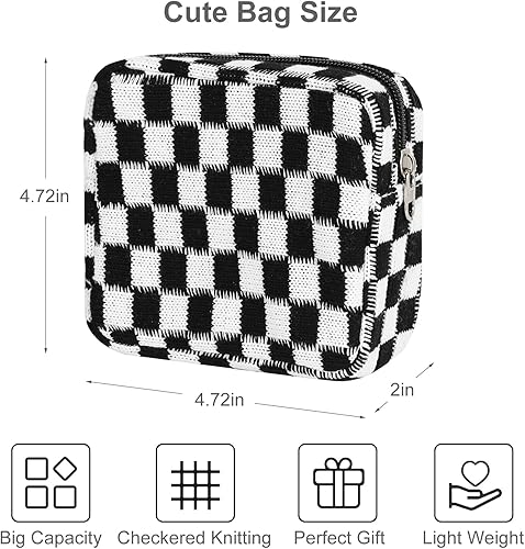 Miniatura 3 de CekPo Bolsa de almacenamiento de servilletas sanitarias, almohadilla menstrual con cremallera a cuadros, bolsa de periodo portátil, bolsa de