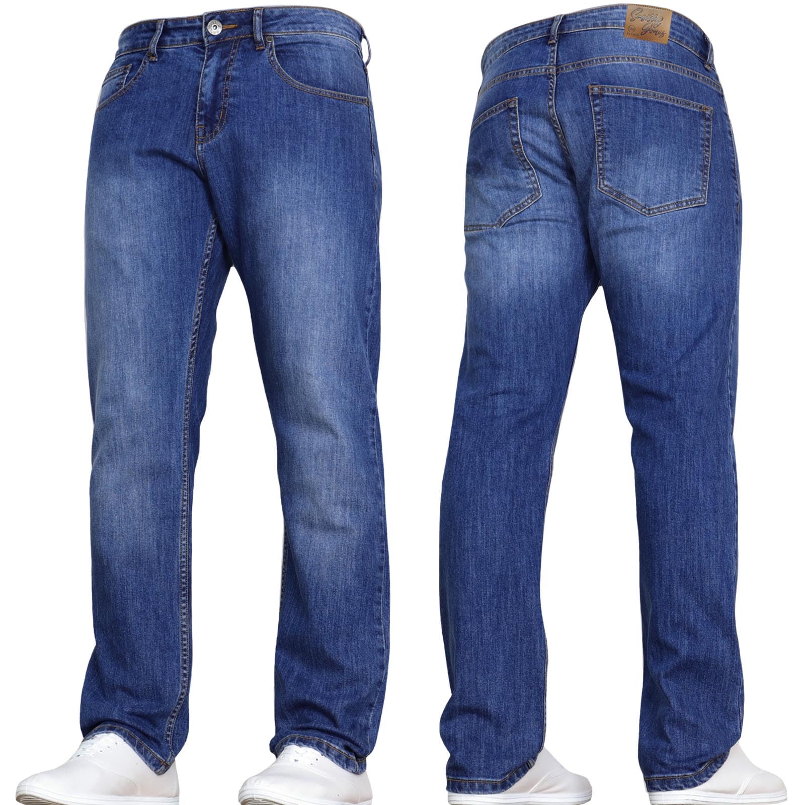 SMITH & JONES New Mens Stretch Straight Leg Classic Regular Fit Basic Denim Jeans by JEANBASE Stone Wash 36W X 32L