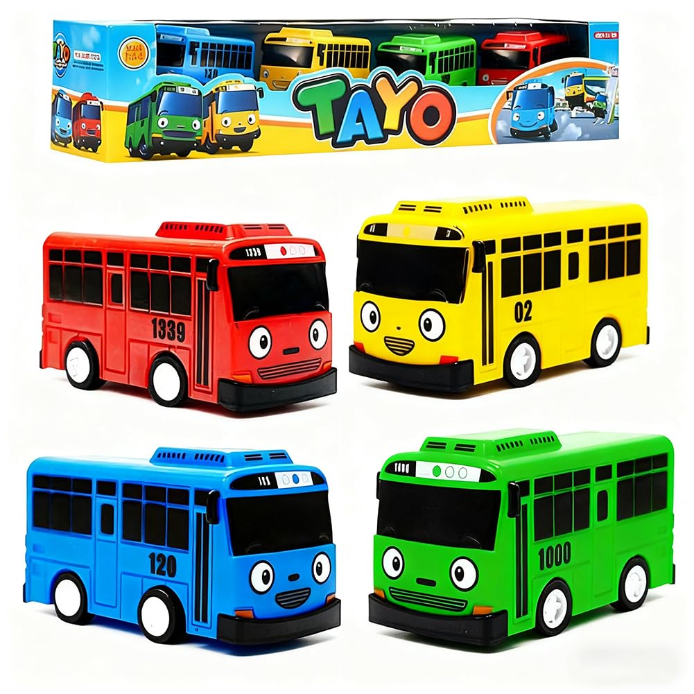 Bus Car Toys, Pull Back City Cars and Trucks Cars Playset,Friction-Powered Automobiles, 4PCS Pull Back Vehicles Model Car, Pull Back Toy Accessories