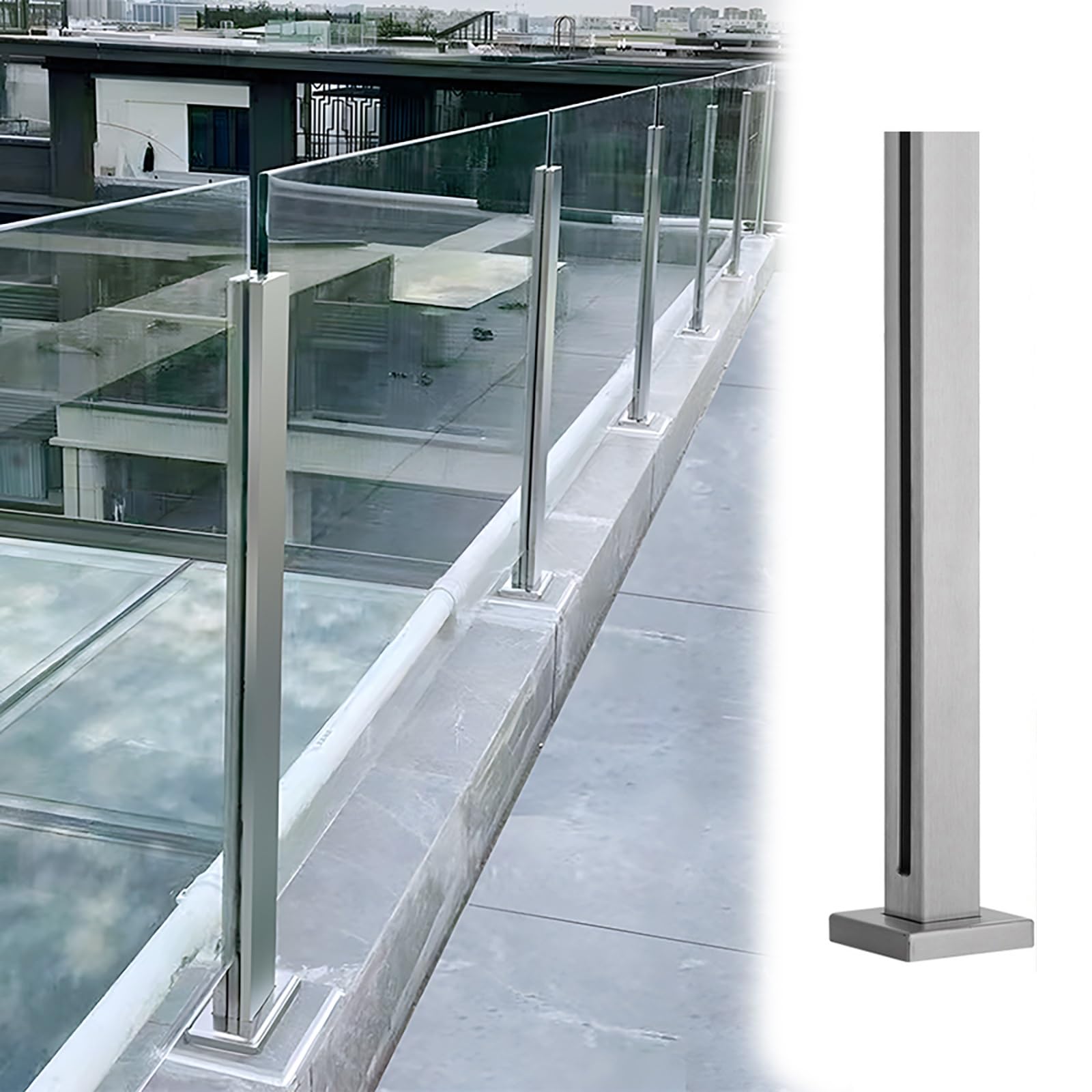 Paletto terminale in acciaio inox da 145 cm, per terrazze e scale all'aperto, versatile supporto angolare centrale e terminale ed elegante soluzione per recinzione da giardino