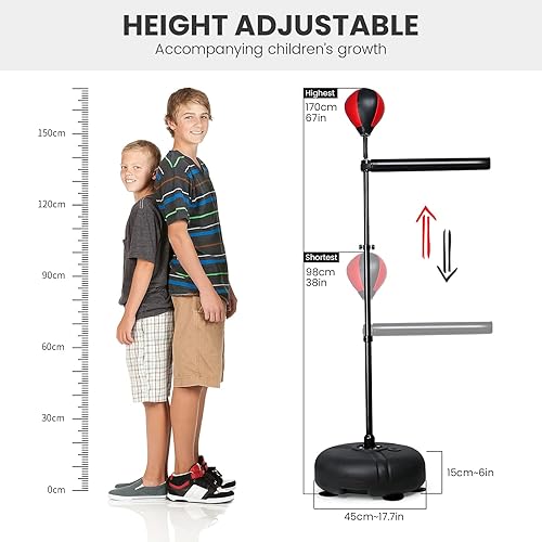 Miniatura 2 de INNOLIFE Barra de boxeo con saco de boxeo para niños, barra giratoria de boxeo de altura ajustable, entrenador de velocidad de boxeo, pelota de