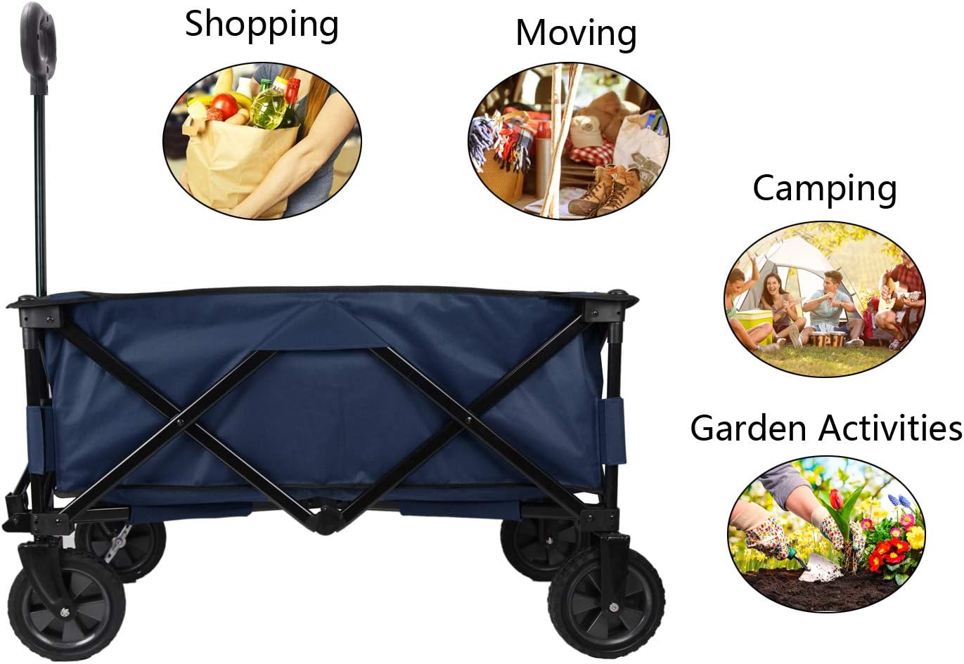 Patio Watcher Collapsible Wagon Folding Wagon Utility Wagon Cart Heavy Duty Camping Sports Wagon, Dark Blue