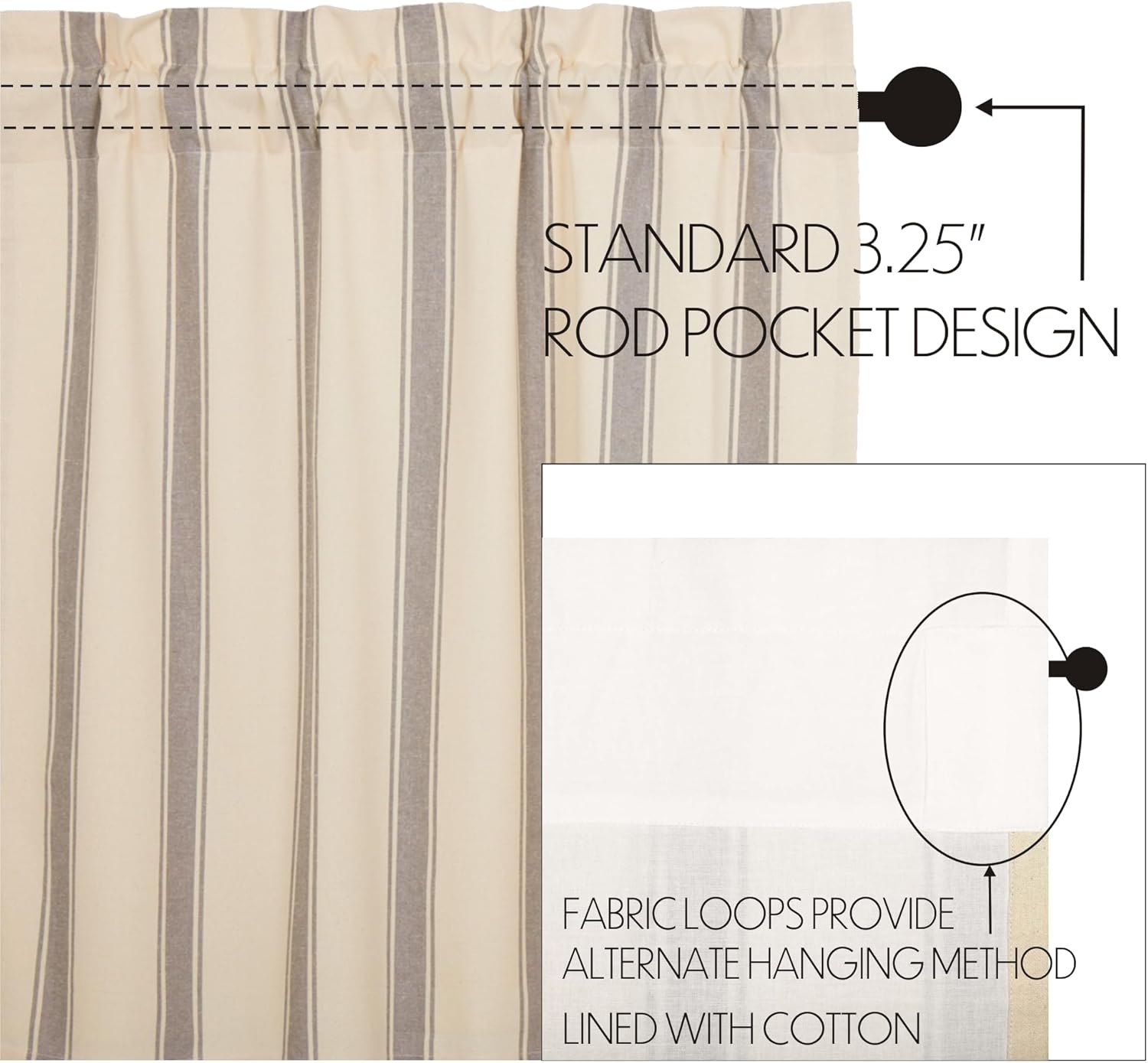 VHC Brands Grace Grain Sack Stripe Classic Swag Set of 2 36x36x16 (Prairie)