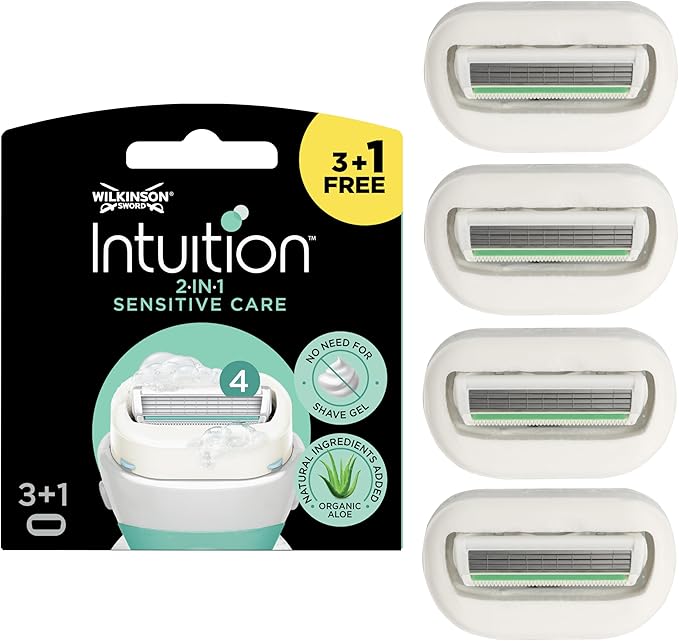 Wilkinson Sword Intuition Sensitive Care, 4 lame di rasoio, Aloe + Vit. E + Prov Vit. B5, Unisex, 1 pezzo