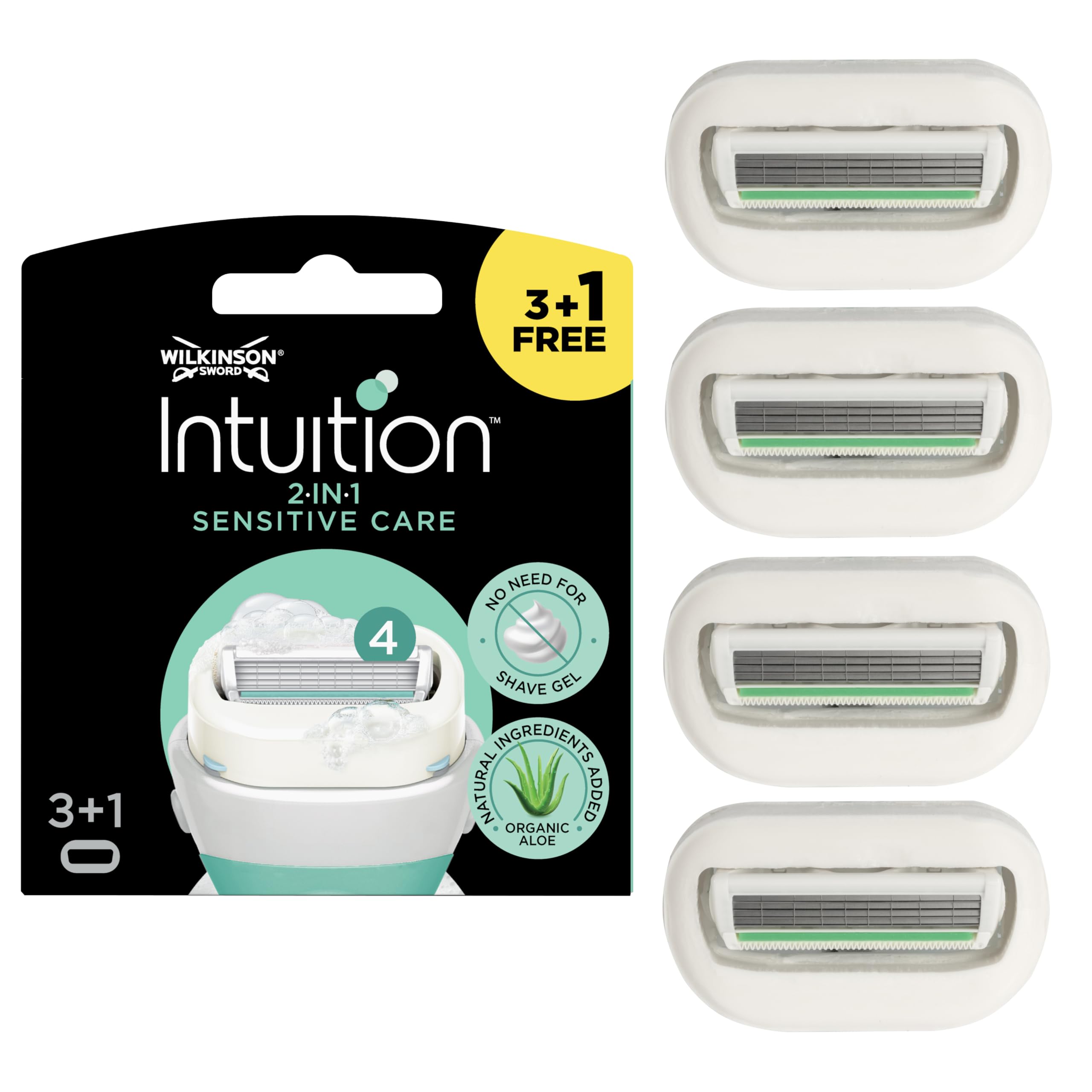 Intuition Sensitive Care Razor for Women, 3+1 Replacement Blades, No Shaving Gel Required