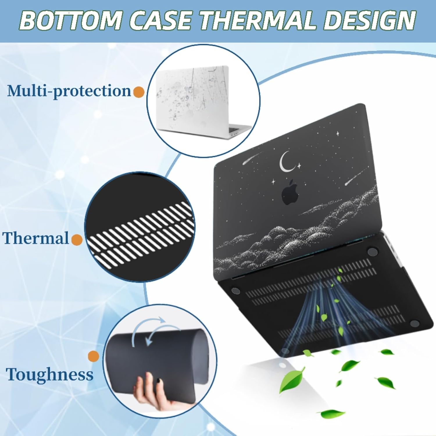 Laptop Case Compatible with MacBook Pro 15 Inch Shell A1707 A1990 Release 2016-2019, Color Pattern Thin Hard Plastic Cover & Keyboard Skin for Mac 15" with Touch ID, Clear Moon