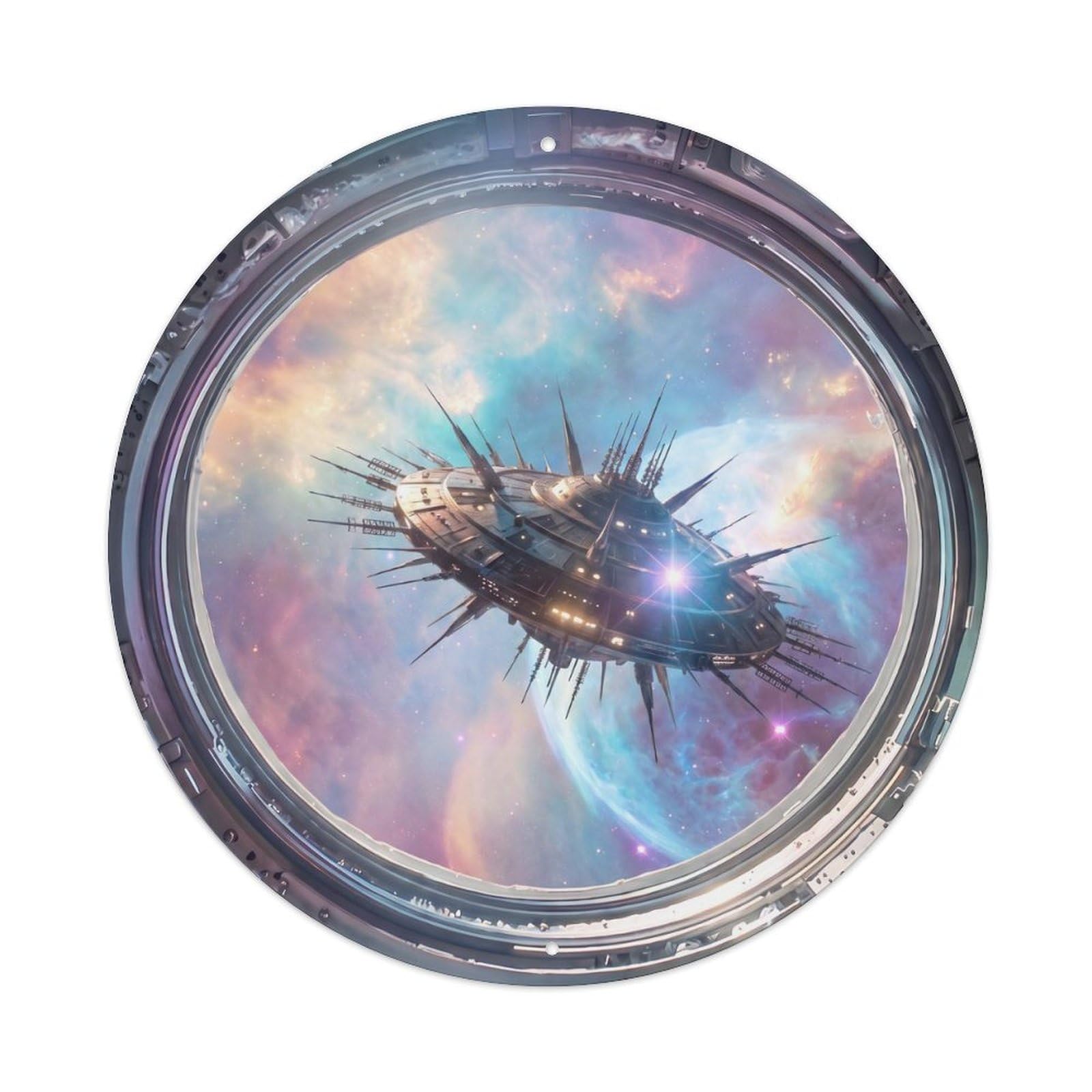 Spiked Saucer from Space Station Porthole Metal Tin Sign