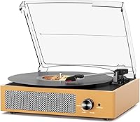 Vista 20 de Tocadiscos de vinilo con receptor Bluetooth integrado y 2 altavoces estéreo, 3 velocidades y 3 tamaños, tocadiscos retro portátil
